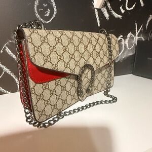 Gucci Beige and Red GG Supreme Crossbody Bag